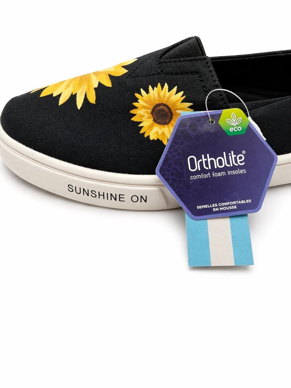 TOMS Sunshine On Sunflower Slip-On Sneakers NWT 6W Wide Black Floral Comfort - Picture 2 of 11